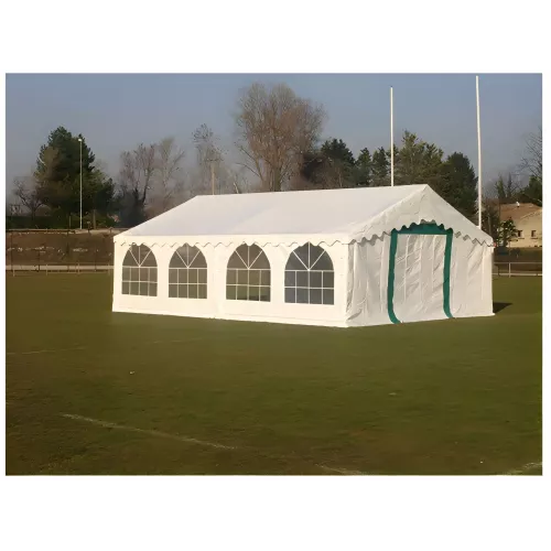 Tente de réception 6 x 8 m - Super Plein Air - 48 m² - Toit rayé vert/blanc + armature