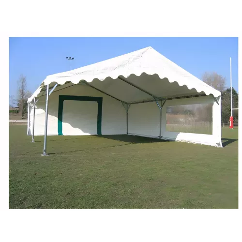 Tente de réception 6 x 8 m - Super Plein Air - 48 m² - Toit rayé vert/blanc + armature