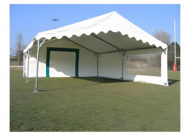 Tente de réception 6 x 8 m - Super Plein Air - 48 m² - Toit rayé vert/blanc + armature