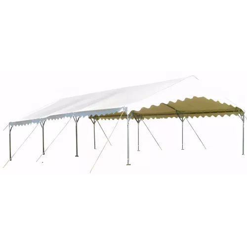 Tente de réception 6 x 12 m - Super Plein Air - 72 m² - Toit rayé bleu/blanc + armature
