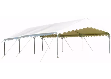 Tente de réception 6 x 12 m - Super Plein Air - 72 m² - Toit rayé vert/blanc + armature