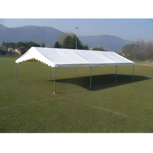 Tente de réception 6 x 12 m - Super Plein Air - 72 m² - Toit rayé vert/blanc + armature