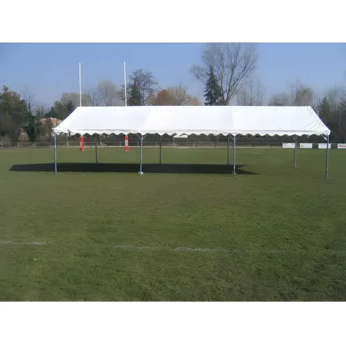 Tente de réception 6 x 12 m - Super Plein Air - 72 m² - Toit rayé vert/blanc + armature