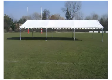 Tente de réception 6 x 12 m - Super Plein Air - 72 m² - Toit rayé vert/blanc + armature