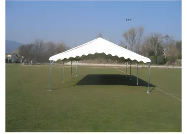 Tente de réception 6 x 12 m - Super Plein Air - 72 m² - Toit rayé vert/blanc + armature