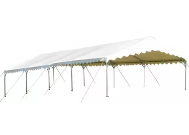 Tente de réception 6 x 16 m - Super Plein Air - 96 m² - Toit rayé bleu/blanc + armature