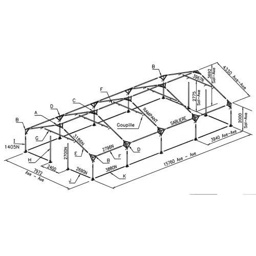 Tente de réception 8 x 16 m - 128 m² - Complet cristal
