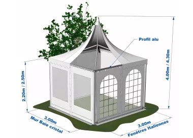 Tente Pagode Alu Garden - 3 x 3 m - Ht 2,20m - complète