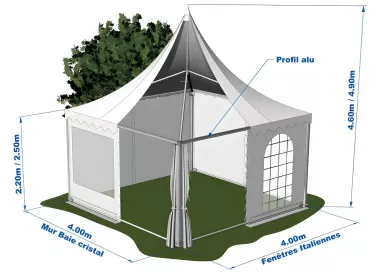 Tente Pagode Alu Garden - 4 x 4 m - Ht 2,50m - complète