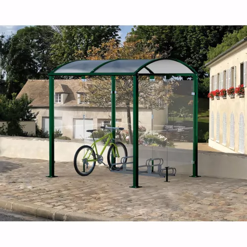 Abri vélos Voûte "M" avec bardages en verre PROCITY