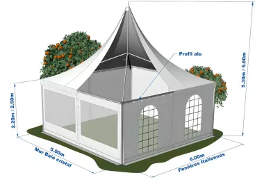 Tente Pagode Alu Garden - 5 x 5 m - Ht 2,50m - Complète
