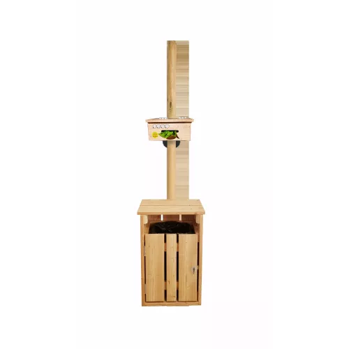 Borne de propreté avec distributeur liasse en bois des Cévennes (corbeille en bois en option)