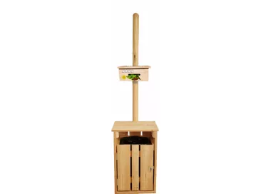 Borne de propreté avec distributeur rouleau en bois des Cévennes (corbeille en bois en option)