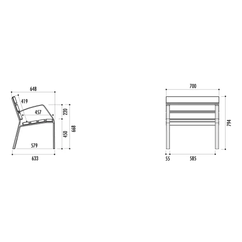 Fauteuil MODO-10 lames et piétement en aluminium