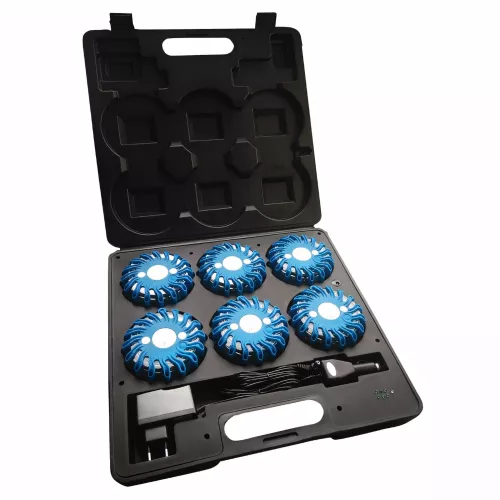 Mallette 6 lampes led clignotantes chantier rechargeable
