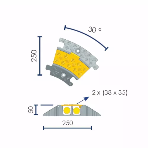 Angle pour passe-câbles jaune 2 canaux 38mm