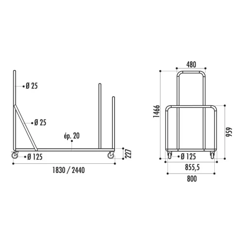 Chariot pour tables rectangulaires modèle Grenade - Tarragone