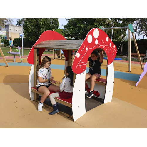 Maisonnette champignon inclusive en bois et polyéthylène