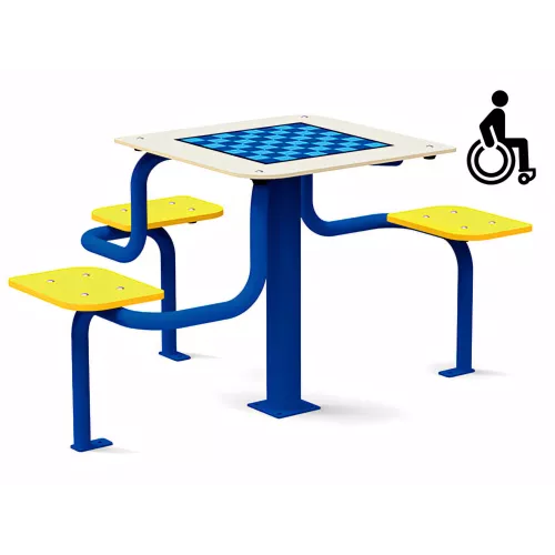 Table de jeux inclusive avec sièges intégrés