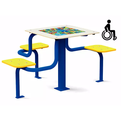 Table de jeux inclusive avec sièges intégrés