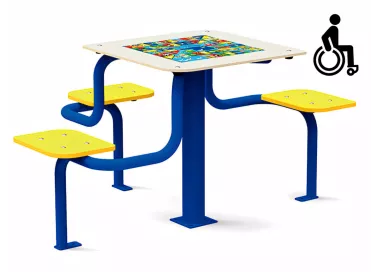 Table de jeux inclusive avec sièges intégrés