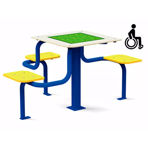 Table de jeux inclusive avec sièges intégrés