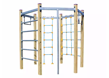 Gymnase hexagonal bois avec 6 agrès d'escalade