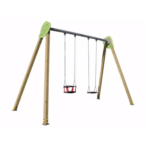 Balançoire Yera en bois traité structure inox 2 sièges