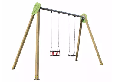 Balançoire Yera en bois traité structure inox 2 sièges