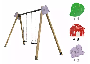 Balançoire Yera en bois traité structure galva + inox 2 sièges