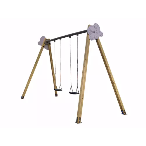 Balançoire Yera en bois traité structure galva + inox 2 sièges