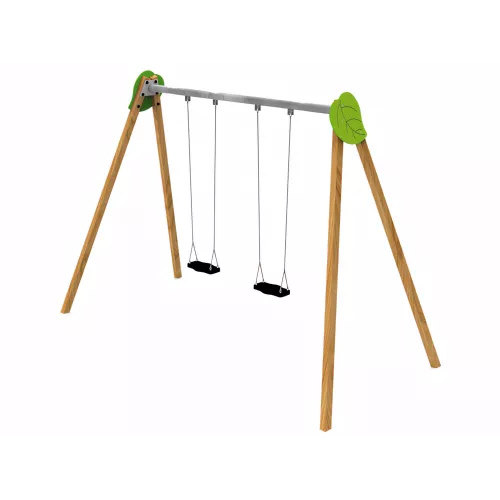 Balançoire Yera en bois traité structure galva + inox 2 sièges