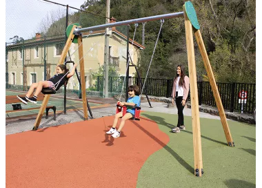 Balançoire Yera en bois traité structure galva + inox 2 sièges