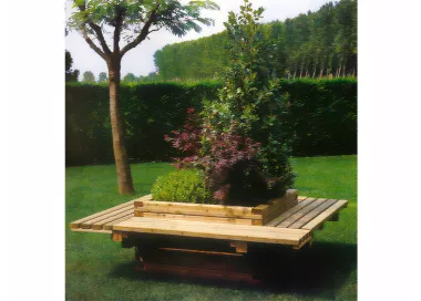 Jardinière carrée en bois avec banc intégré