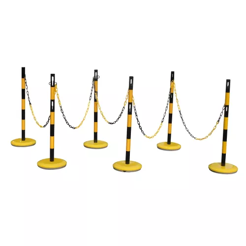 Kit poteaux acier noir-jaune avec chaîne 2m