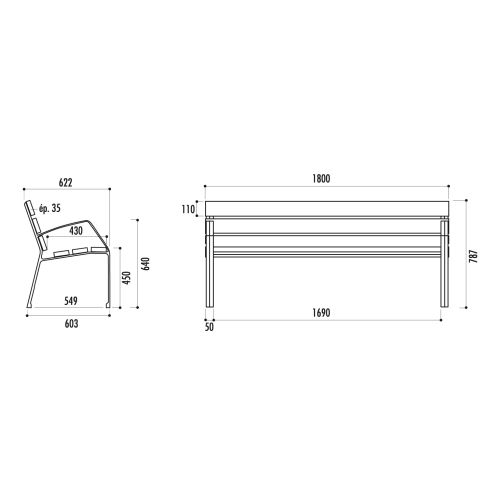 Banc MODO-08 - 6 lames bois exotique