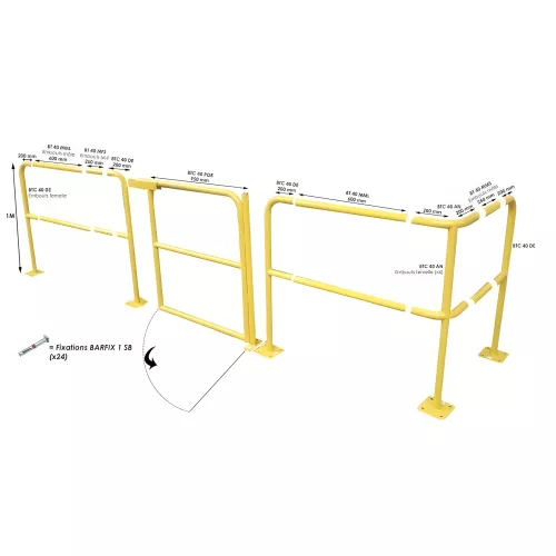 Barrière modulaire double sens acier jaune 40 mm