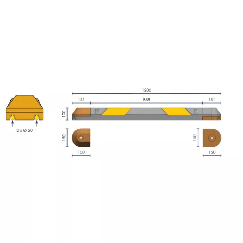 Bordure de balisage modulable en caoutchouc avec réflecteurs