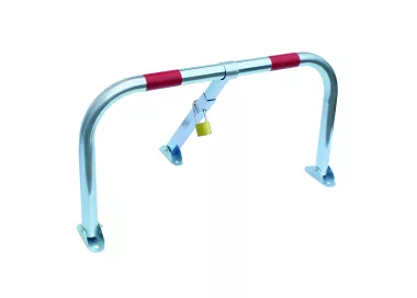 Arceau de parking avec cadenas, bandes réfléchissantes et fixations béton