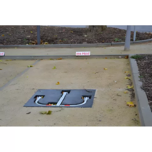 Arceau de parking haute résistance à sceller, caoutchouc et acier galvanisé