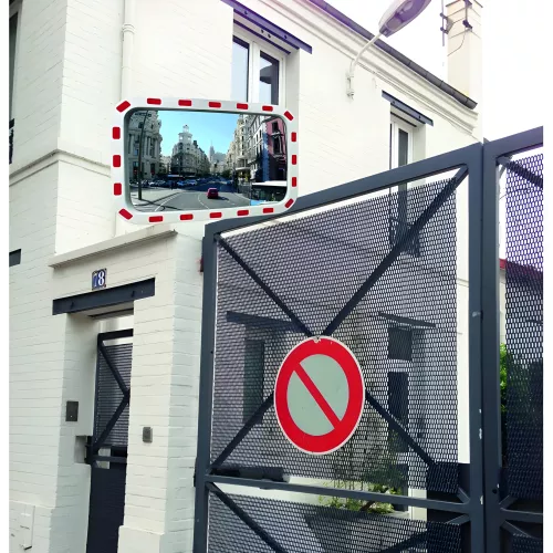 MIROIR DE VOIRIE AVEC BANDES RÉFLÉCHISSANTES