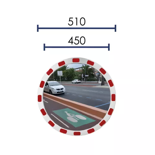 MIROIR DE VOIRIE ROND AVEC BANDES RÉFLÉCHISSANTES