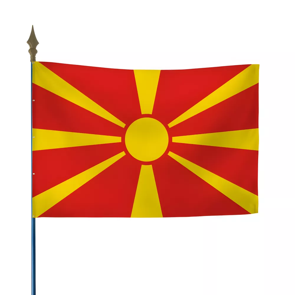 Drapeau Macédoine en polyester avec hampe Drapeau Macédoine en polyester avec hampe