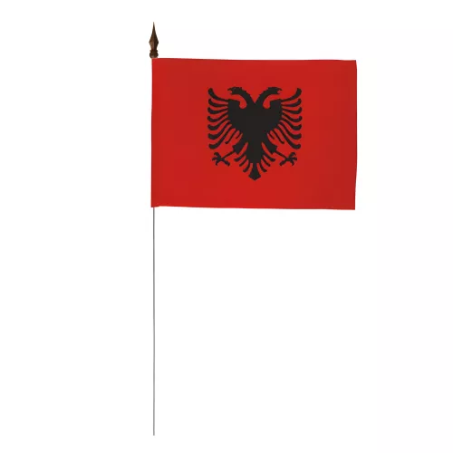 Drapeau de table Albanie 10 x 15 cm avec tige métallique