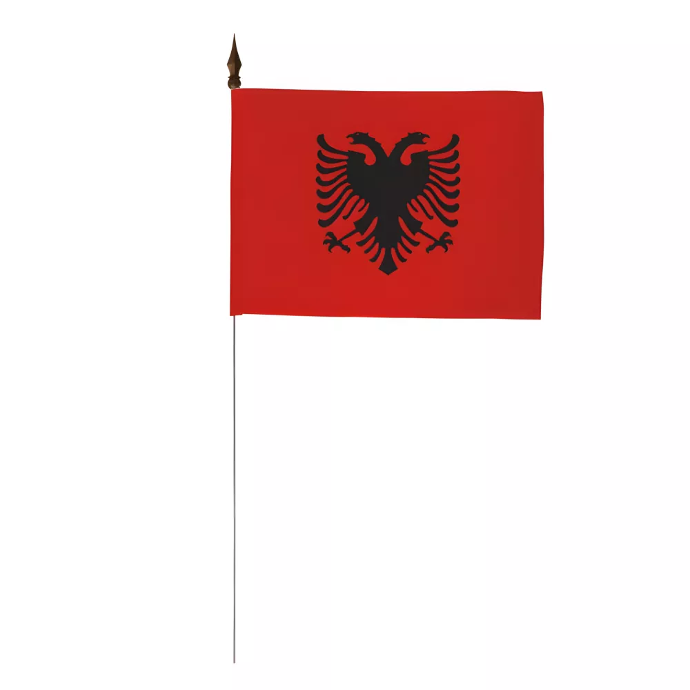 Drapeau de table Albanie 10 x 15 cm avec tige métallique