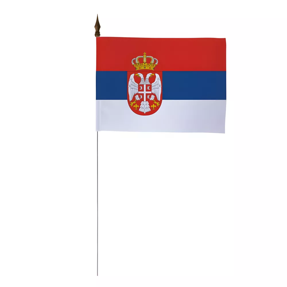 Drapeau de table Serbie 10 x 15 cm avec tige métal Drapeau de table Serbie 10 x 15 cm avec tige métal