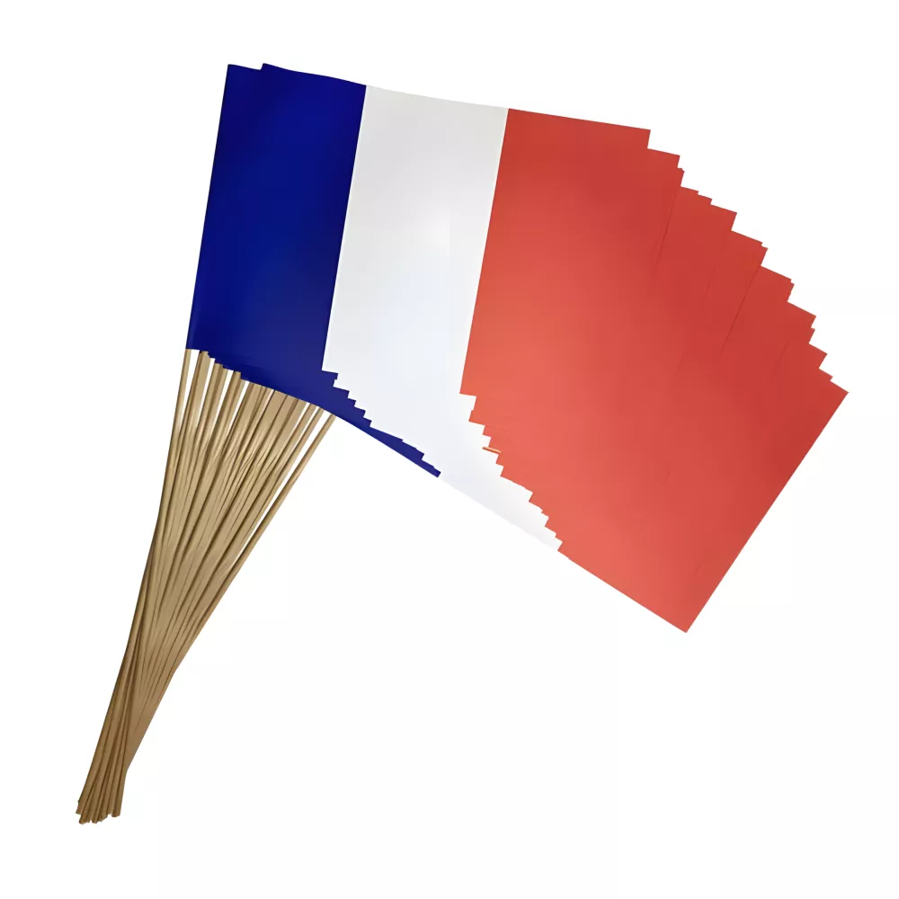 Drapeaux France 14 x 21 cm à agiter sur tige bois Drapeaux France 14 x 21 cm à agiter sur tige bois