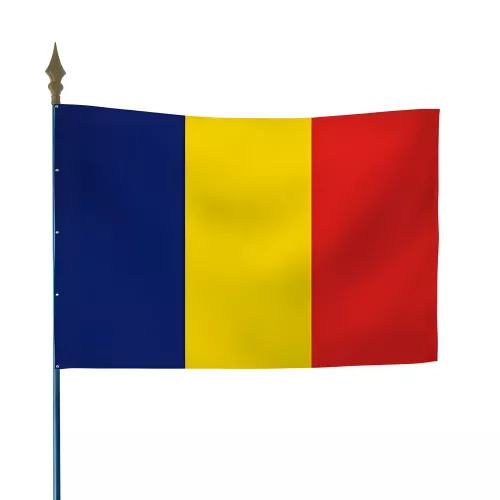 Drapeau Roumanie avec hampe et lance décorative