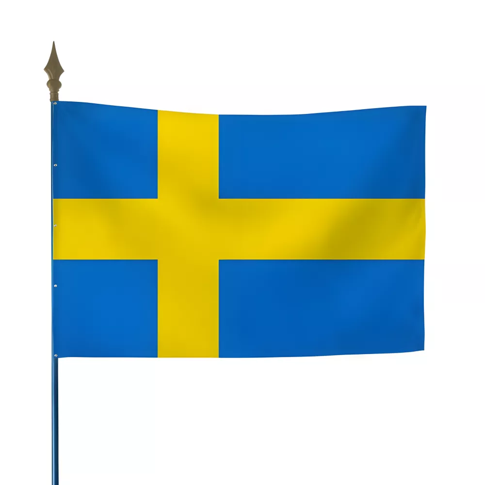 Drapeau Suède en maille polyester sur hampe Drapeau Suède en maille polyester sur hampe