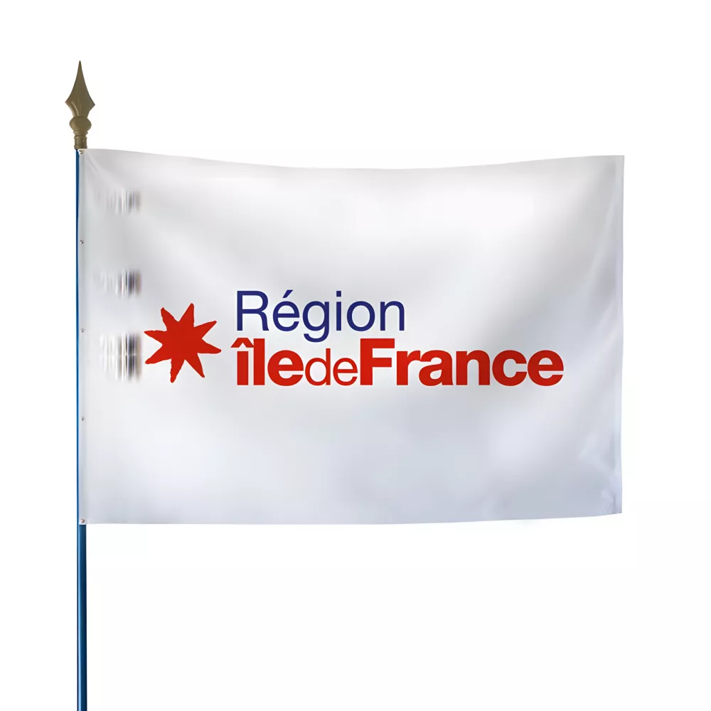 Drapeau région Île-de-France avec lance bronze Drapeau région Île-de-France avec lance bronze